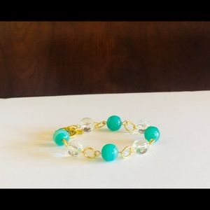 Vintage Green Art Glass and Clear Crystal Bracelet